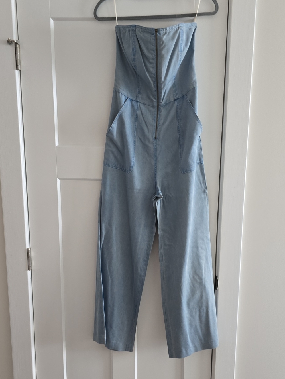 RACHEL Rachel Roy Light Blue Strapless Wide-Leg Denim Jumpsuit